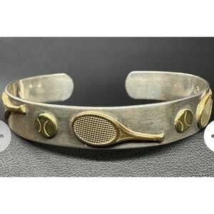 Sterling Silver Signed Courtney Tennis Motif Cuff Bracelet